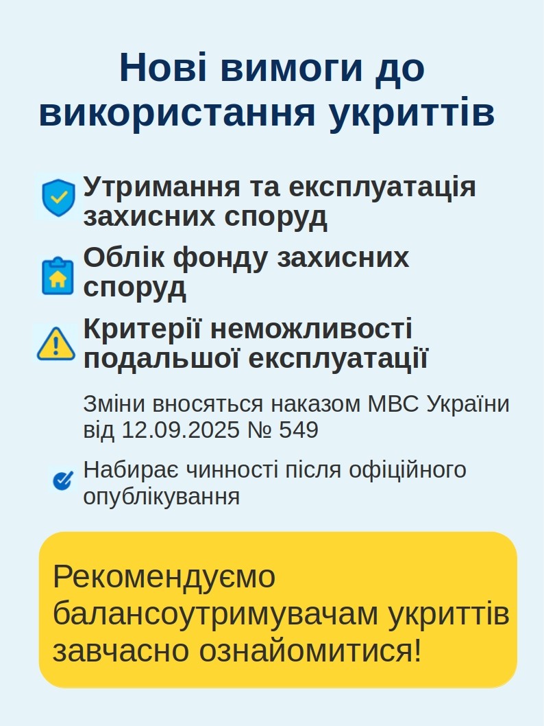 Нові вимоги щодо використання укриттів